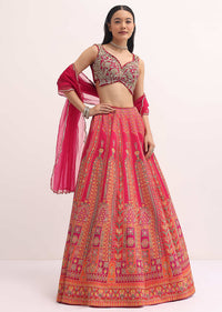 Red Printed Lehenga With Embroidered Choli Set