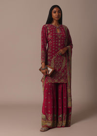 Red Printed Sharara Set With Stone Work Kurta