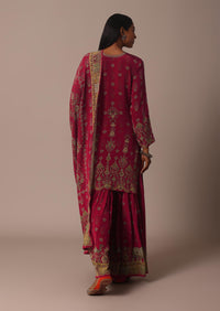 Red Printed Sharara Set With Stone Work Kurta