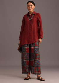 Red Printed Shirt And Pant With Embroidery