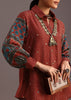 Red Printed Shirt Palazzo Set With Embroidery