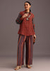 Red Printed Shirt Palazzo Set With Embroidery