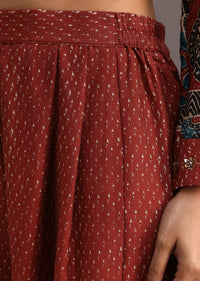 Red Printed Shirt Salwar Set With Embroidery