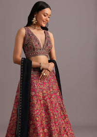 Red Printed Zari Embroidered Lehenga Choli With Dupatta