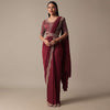 Maroon Readymade Saree With Embellished Blouse