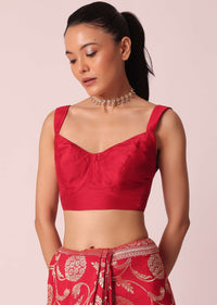 Red Saree in Dola Silk With Floral Weave And Unstitched Blouse Piece