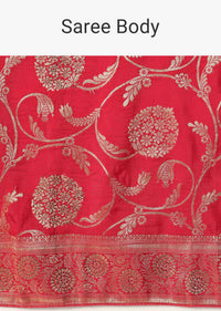 Red Saree in Dola Silk With Floral Weave And Unstitched Blouse Piece
