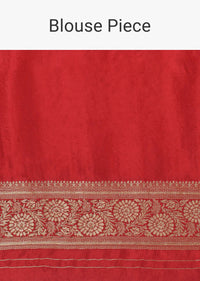 Red Saree in Dola Silk With Floral Weave And Unstitched Blouse Piece