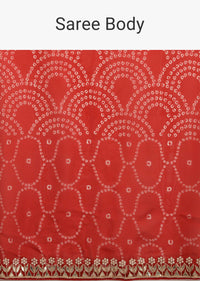 Red Saree In Organza With Bandhani Print And Gotta Embroidered Border