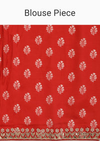 Red Saree In Organza With Bandhani Print And Gotta Embroidered Border