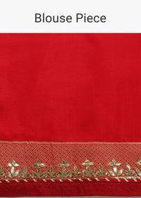 Red Saree In Silk With Brocade Geometric Design On The Pallu And Gotta Embroidery