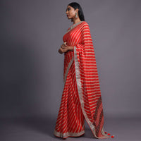 Red Saree With Lehariya Print And Paisley Motifs On The Pallu Along With Gotta Border