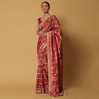 Red Satin Woven Bandhani Saree With Unstitched Blouse Fabric