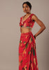 Red Sequin Embellished Blouse And Printed Skirt Set