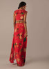 Red Sequin Embellished Blouse And Printed Skirt Set