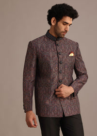 Red Silk Jacquard Jodhpuri and Pant Set