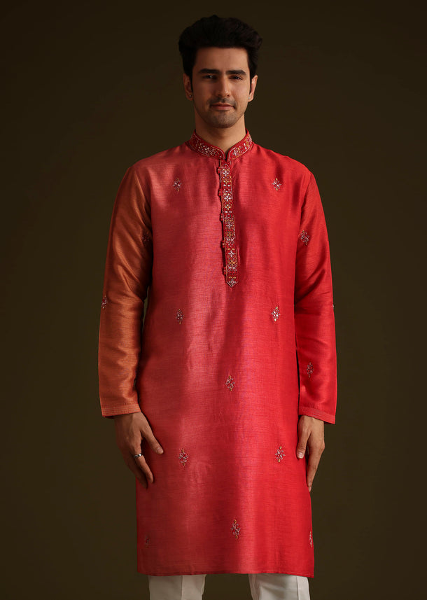 Red Silk Ombre Kurta Set