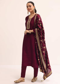 Red Silk Kurta Set With Dupatta