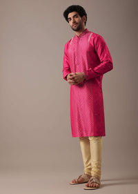 Red Silk Lehariya Print Kurta Set