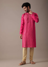 Red Silk Lehariya Print Kurta Set