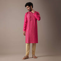 Red Silk Lehariya Print Kurta Set