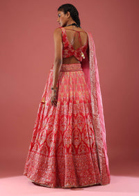 Persian Pink Silk Lehenga With Varied Embroideries And Foil Print Is Matched With An Organza Dupatta