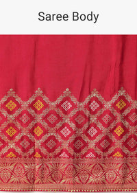 Red Silk Woven Saree With Bandhani Detail And Unstitched Blouse Piece