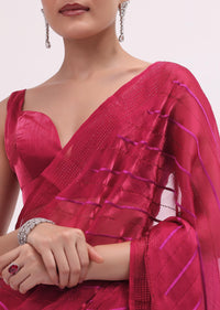 Red Stone Embroidered Saree With Unstitched Blouse