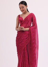 Red Stone Embroidered Saree With Unstitched Blouse