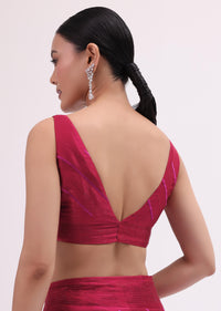 Red Stone Embroidered Saree With Unstitched Blouse
