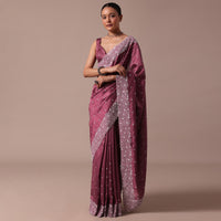 Onion Pink Tussar Saree With Unstitched Blouse