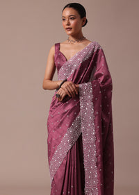 Onion Pink Tussar Saree With Unstitched Blouse