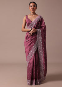 Onion Pink Tussar Saree With Unstitched Blouse