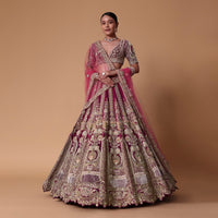 Red Velvet Raw Silk 16 Kali Zardosi Lehenga With Pearl Blouse Set