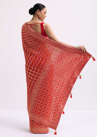 Red Woven Georgette Saree With Unstitched Blouse