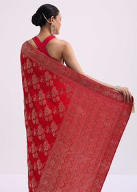 Red Zari Jaal Dola Silk Saree With Unstitched Blouse