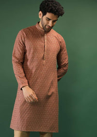 Redwood Brown Kurta Set In Georgette With Resham And Sequins Embroidered Jaal Design