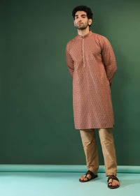 Redwood Brown Kurta Set In Georgette With Resham And Sequins Embroidered Jaal Design
