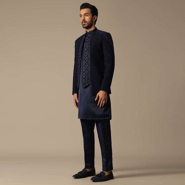 Regal Blue Bridal Sherwani Jodhpuri Set