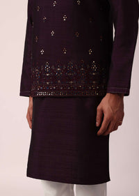 Regal Purple Cotton Silk Embroidered Jacket Kurta Set