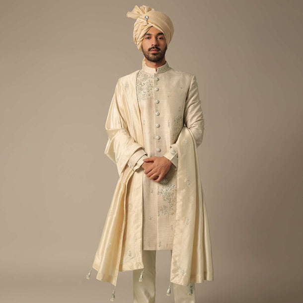 Regal Gold Embroidered Sherwani Ensemble