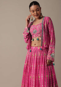 Regal Purple Printed Lehenga Set With Embellished Jacket