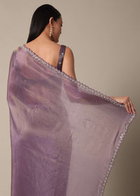 Regal Purple Saree With Mirror and Stone Scallop Border