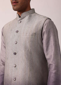 Regal Purple Silk Jacket Kurta Set For Men