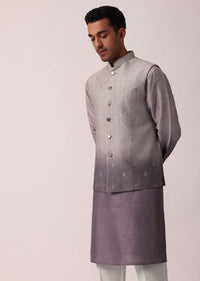 Regal Purple Silk Jacket Kurta Set For Men