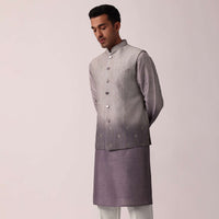 Regal Purple Silk Jacket Kurta Set For Men