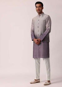 Regal Purple Silk Jacket Kurta Set For Men