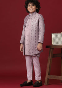Regal Purple Silk Sherwani Set For Boys