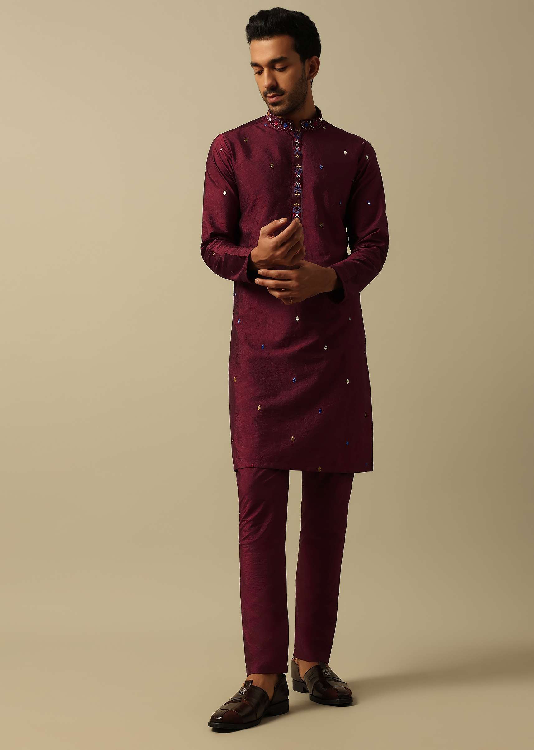 Regal Red Silk Indowestern For Men