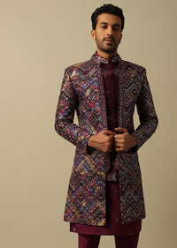 Regal Red Silk Indowestern For Men